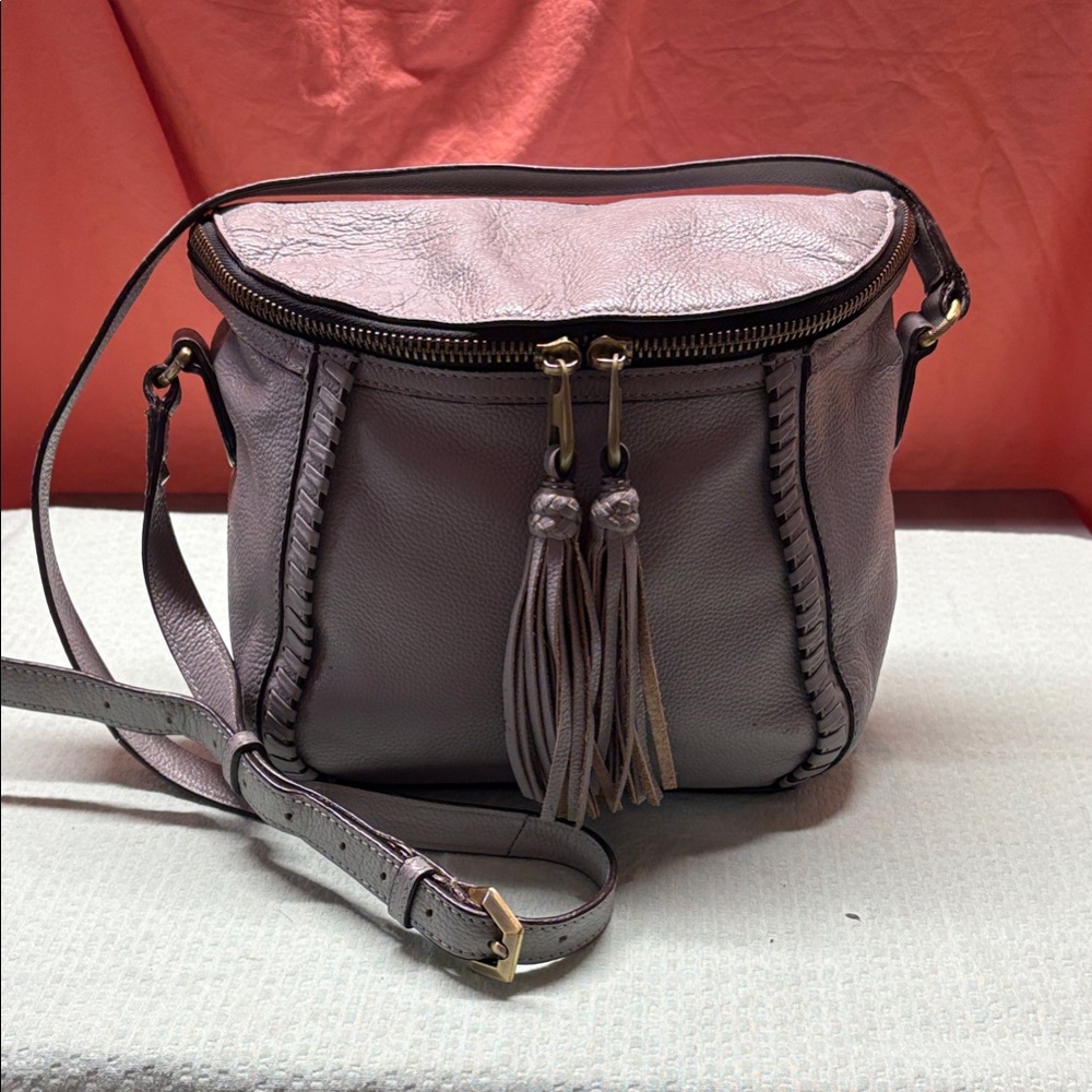 orYANY Dusty Grey Leather Tassel Crossbody Bag